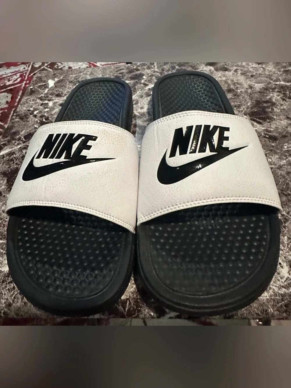 Nike Black and White Slide Sandals with Textured Footbed